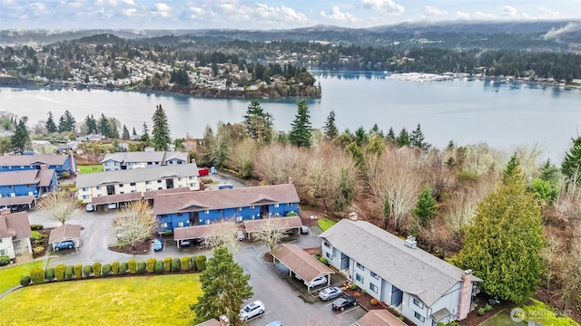 aerial view featuring a water view