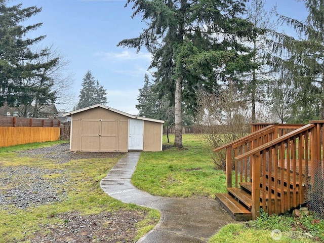 view of shed featuring a fenced backyard