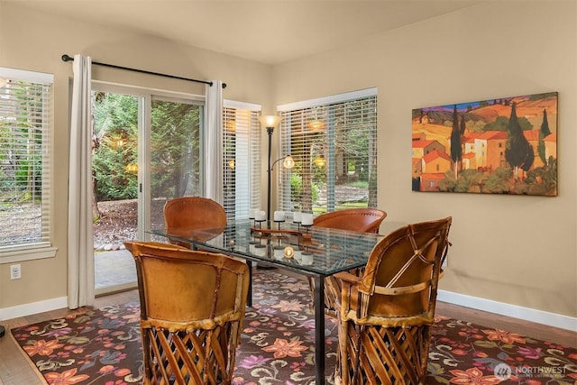 dining room featuring baseboards and wood finished floors