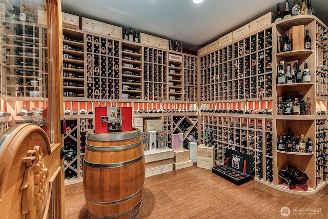 wine cellar with wood finished floors