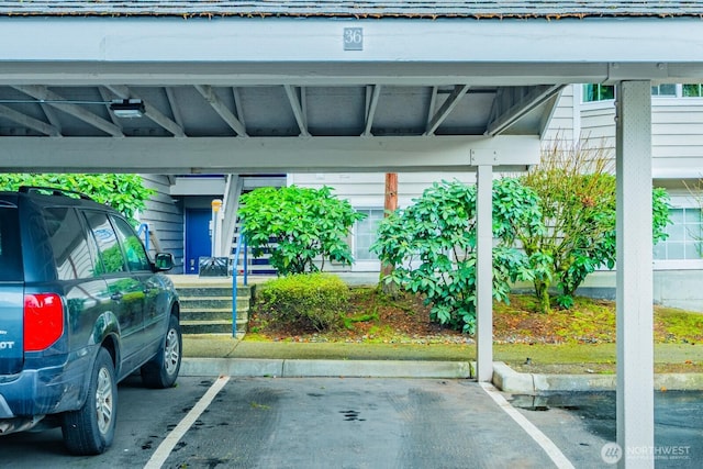 view of covered parking lot