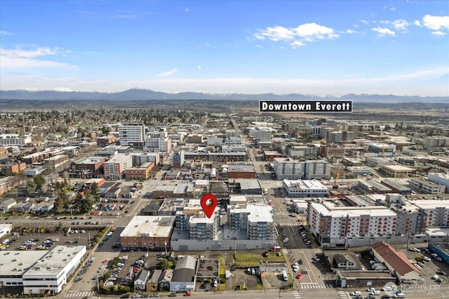 bird's eye view with a view of city and a mountain view