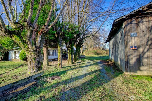 view of yard featuring an outdoor structure