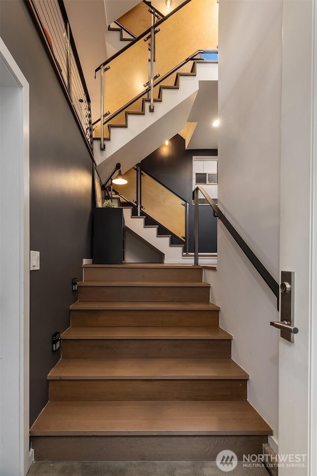 stairs with a high ceiling