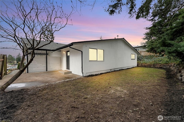 view of front of property with crawl space, a patio, and a front lawn