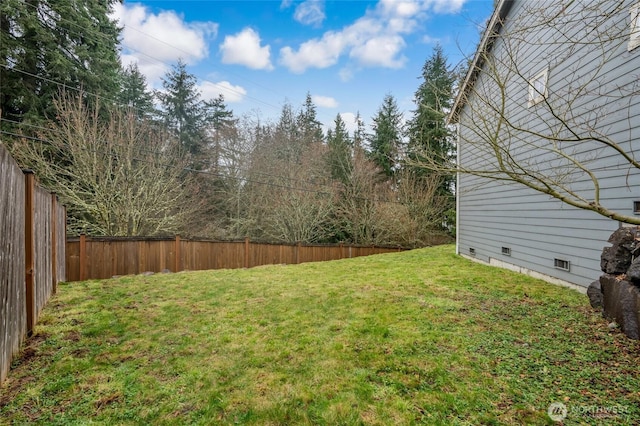 view of yard featuring a fenced backyard