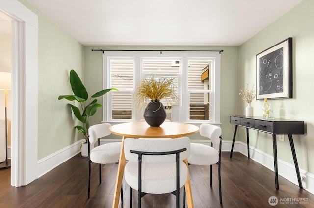 dining area featuring dark wood finished floors and baseboards