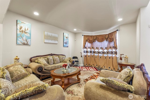 living area with recessed lighting