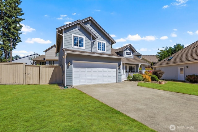 9100 Lewis Dr NE, Lacey, WA 98516 - traditional-style house featuring a garage, driveway, covered porch, and a gate
