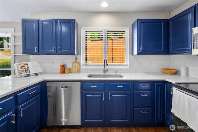 9100 Lewis Dr NE, Lacey, WA 98516 - kitchen featuring stainless steel appliances, blue cabinets, plenty of natural light, and recessed lighting