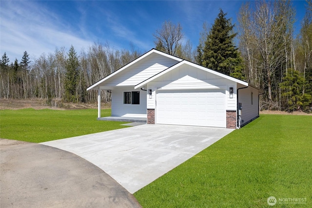 6490 Watson Loop, Maple Falls, WA 98266 - ranch-style house with an attached garage, driveway, board and batten siding, and a front yard