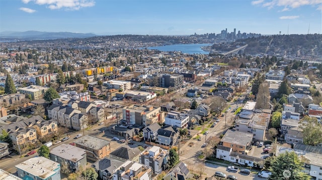 bird's eye view with a view of city and a water view