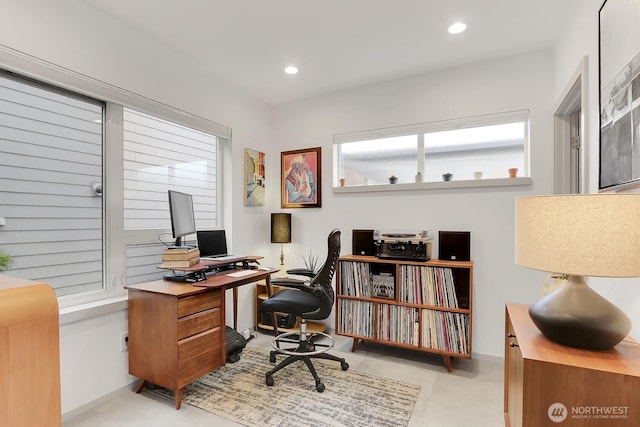 office area featuring recessed lighting