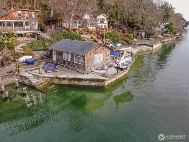 aerial view featuring a water view