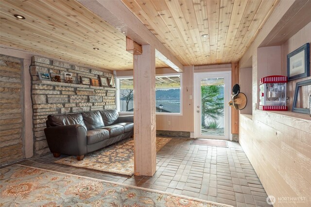 doorway featuring wood ceiling