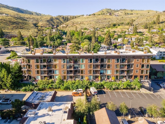 drone / aerial view featuring a mountain view