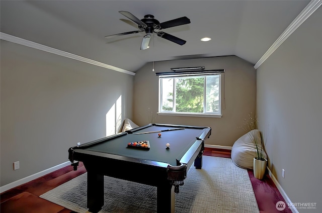 4329 Fairwood Blvd NE, Tacoma, WA 98422 - playroom featuring lofted ceiling, crown molding, baseboards, and ceiling fan