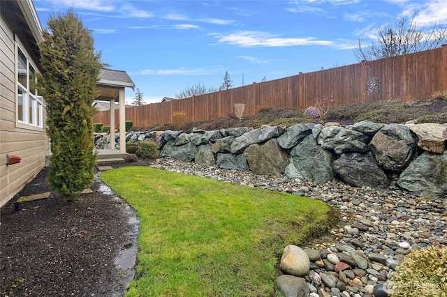 view of yard with a fenced backyard