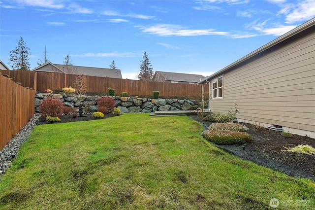 view of yard with a fenced backyard