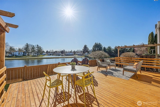 deck with a water view