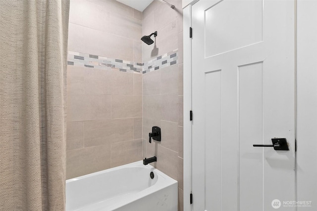 full bathroom with shower / tub combo with curtain