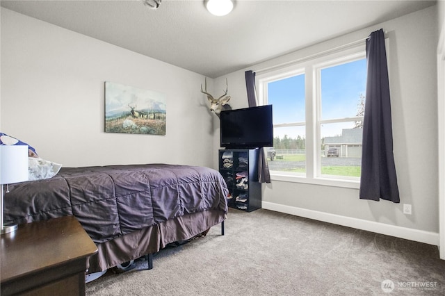 bedroom featuring carpet floors and baseboards