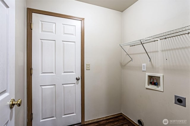 washroom with dark wood-style floors, laundry area, washer hookup, and hookup for an electric dryer