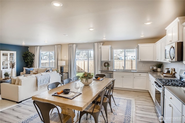 interior space with white cabinetry, stainless steel appliances, a wealth of natural light, and open floor plan