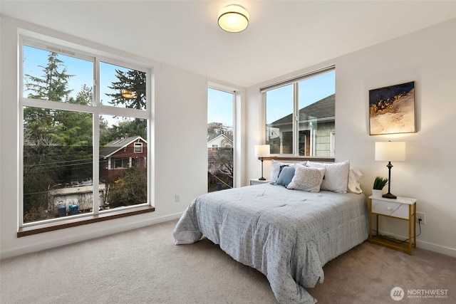 bedroom with carpet floors and baseboards