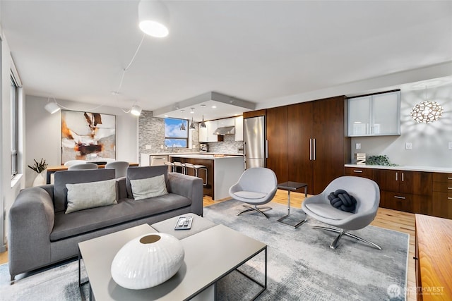 living area featuring light wood finished floors