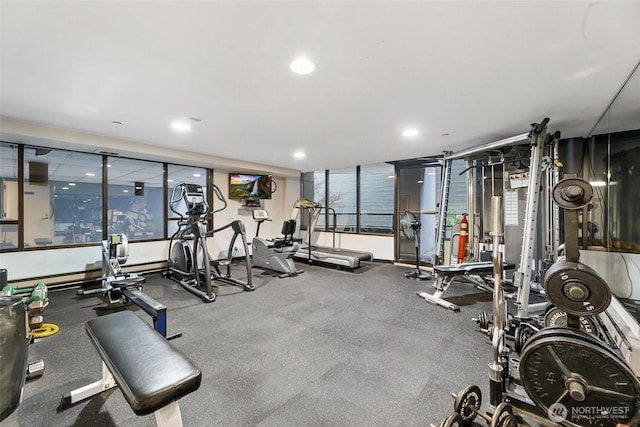 gym featuring recessed lighting