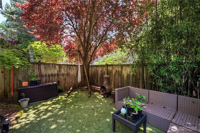 view of yard featuring a fenced backyard