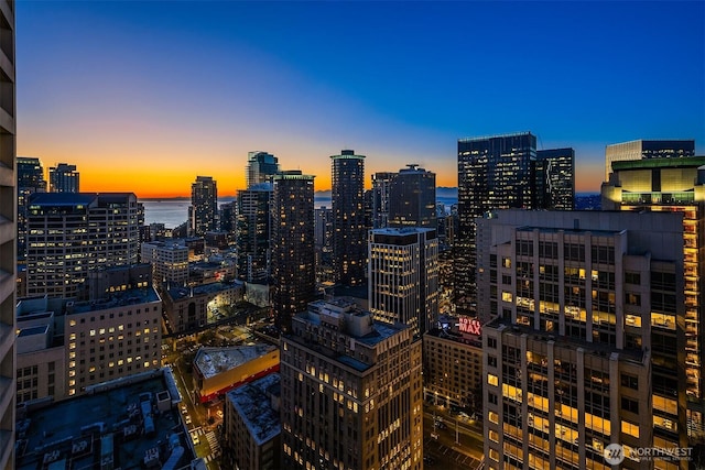 property's view of city with a water view