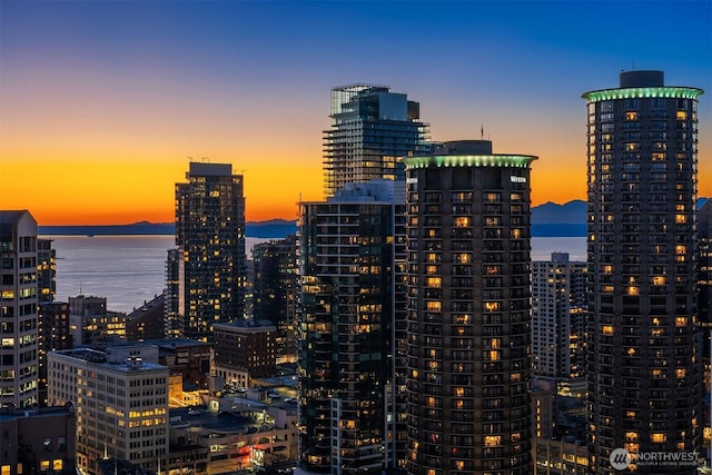 view of city with a water view