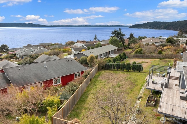 aerial view with a water view