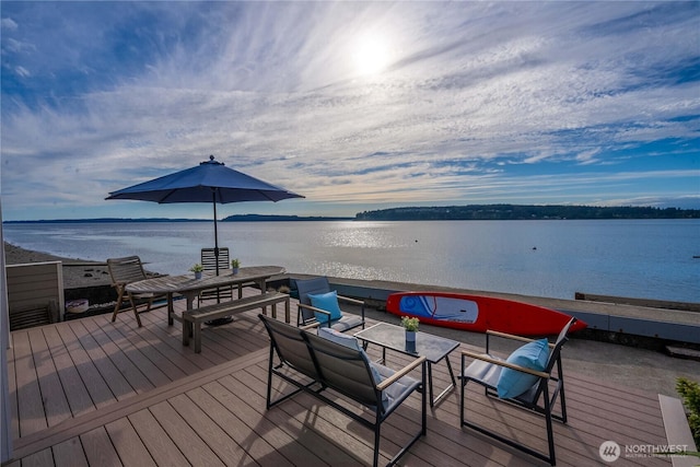 deck with a water view