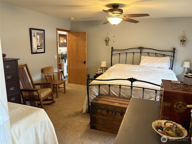 bedroom with carpet floors and ceiling fan