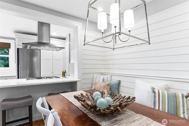 dining area featuring a chandelier