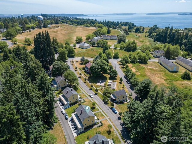 aerial view with a water view