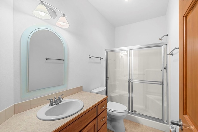 6760 Forest Ridge Dr, Wenatchee, WA 98801 - bathroom with a stall shower, vanity, and tile patterned floors