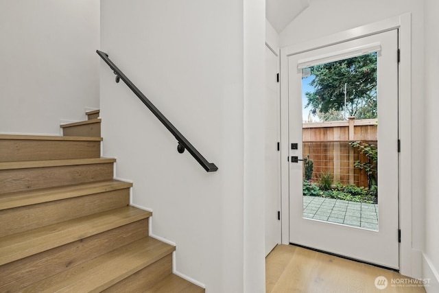 interior space featuring stairs and light wood-type flooring