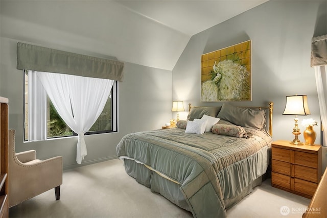 bedroom with lofted ceiling and carpet flooring