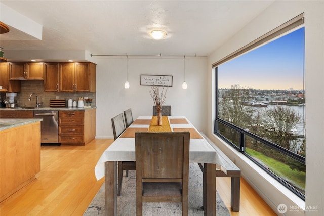 dining area featuring light wood finished floors