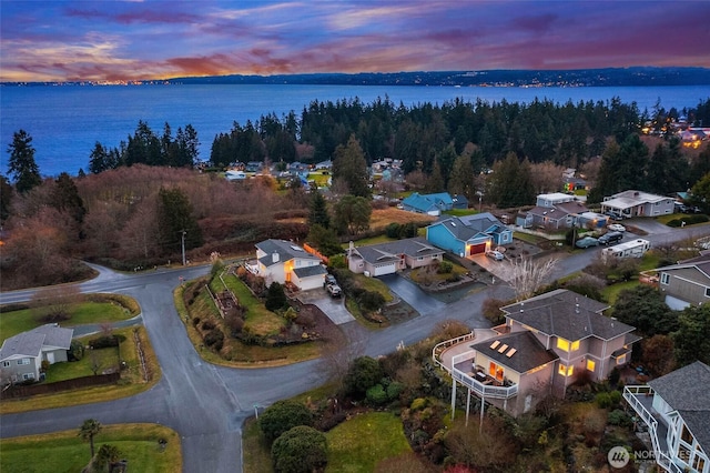 view of aerial view at dusk