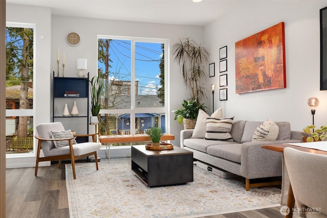 living area with light wood-type flooring