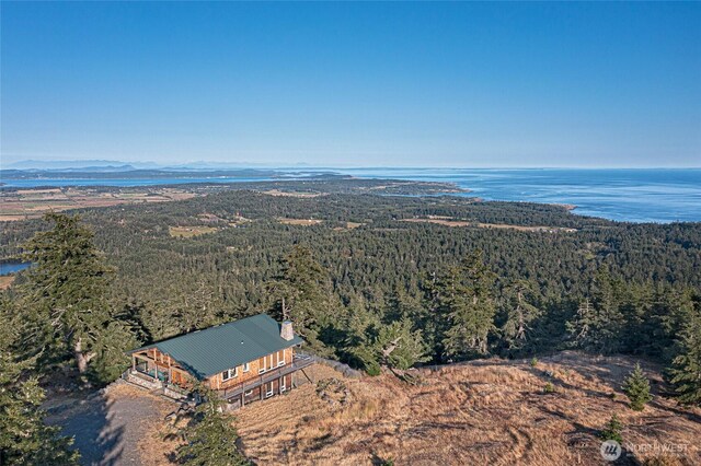 312 Stormridge Rd, Friday Harbor, WA 98250 - birds eye view of property with a water view and a wooded view