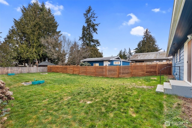 view of yard with a fenced backyard