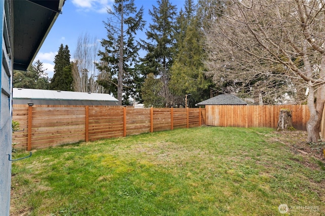 view of yard with a fenced backyard