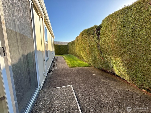 view of yard featuring a patio and a fenced backyard