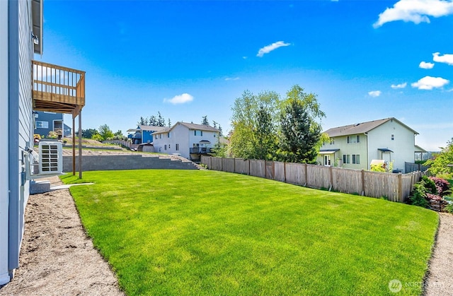 view of yard featuring fence and a residential view
